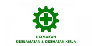 logo K3 keselamatan dan kesehatan kerja berwarna hijau dengan simbol roda gigi dan salib